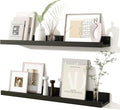 Fun Memories Picture Ledge Shelves Set of 2, 24 Inch Rustic Wall Mounted Floating Shelves with Lip for Home Storage and Décor in Bathroom, Kitchen, Nursery, Bedroom, Living Room, Black-Ruum Studio Home