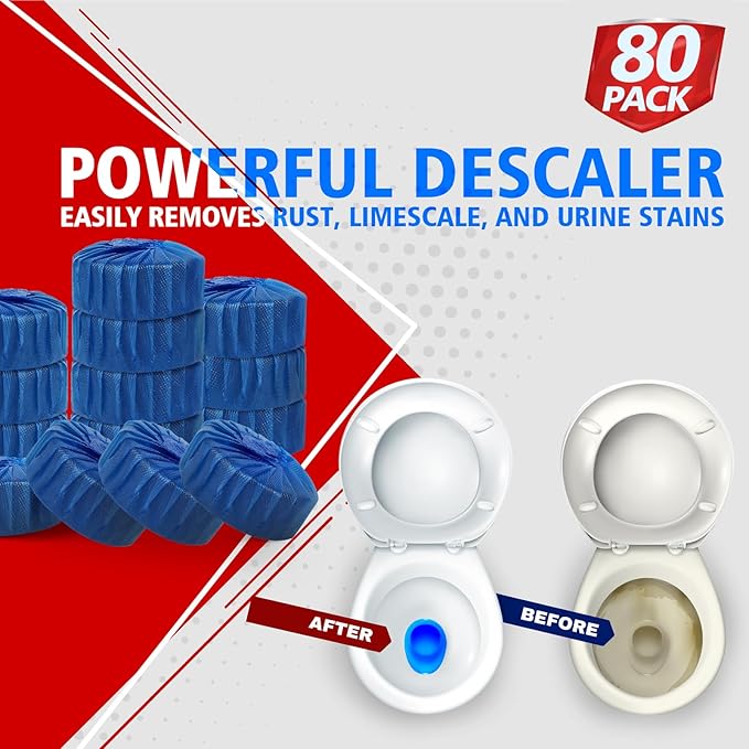 USKICH Toilet Bowl Cleaner Tablets 80 PACK, Bathroom Automatic Toilet Tank Blue Cleaners with Bleach, Slow-Releasing Household Toilet Cleaners for Deodorizing, Descaling, against Tough Stains-Ruum Studio Home