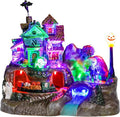 DREAM GARDEN Halloween Village Collection, Lighted Spooky Haunted House with Animated Train and Scary Sound Halloween Collectible Bulidings with Skull, Pumpkin, Ghost for Holiday Party Tabletop Decor-Ruum Studio Home
