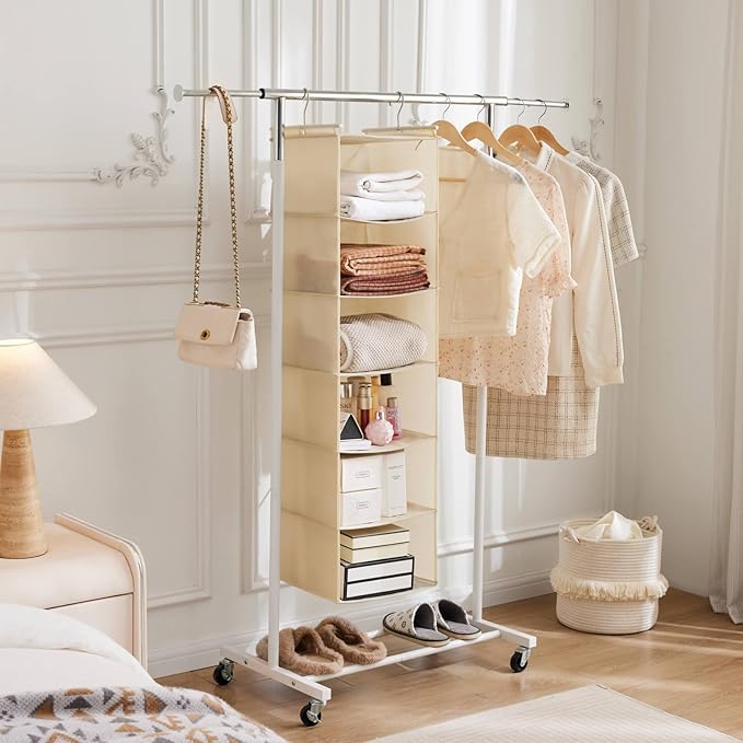 MAX Houser 6 Tier Shelf Hanging Closet Organizer, Closet Hanging Shelf with 2 Sturdy Hooks for Storage,2 Pack, Foldable (Yellow)-Ruum Studio Home