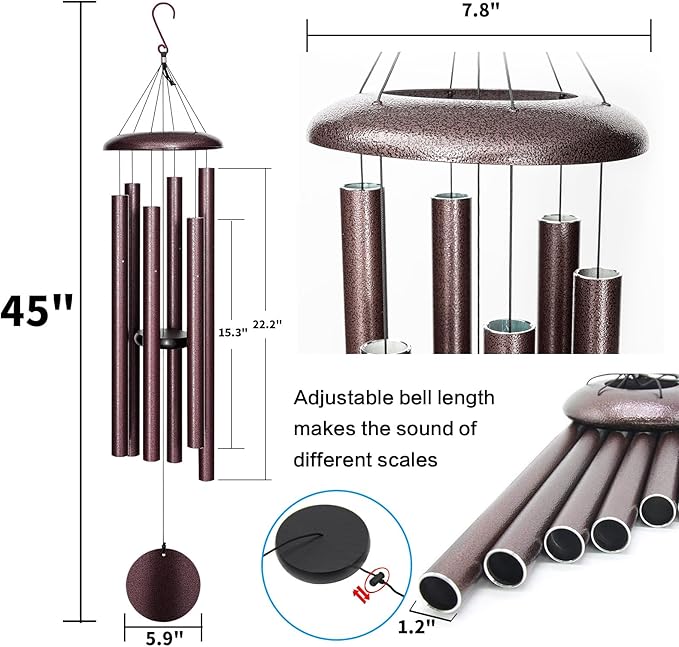 45'' Large Wind Chimes for Outside with Deep Tone, Wind Chimes Outdoor Garden & Patio Hanging Décor, Sympathy Gifts. Bronze-Ruum Studio Home