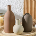 Ceramic Vases Set of 3, Modern Neutral Rustic Farmhouse Home Decor Pottery Pampas Decoration for Living Room, Table, Bathroom, Bedroom, Entryway - Brown-Ruum Studio Home