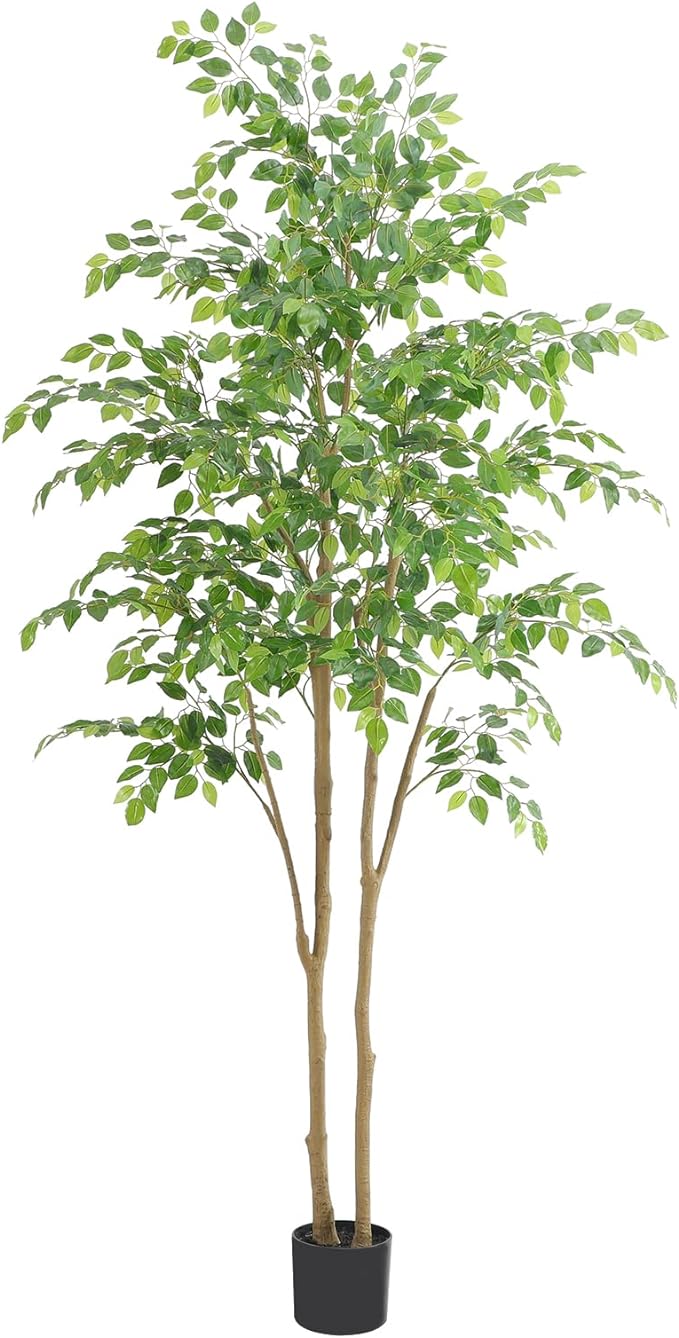 Tall UV Resistant Ficus Tree Artificial，7ft(84in) Realistic Texture Potted Faux Ficus Tree， Fake Trees Indoor Outdoor for Home Office Living Room Bedroom Foyer Porch Decor.-Ruum Studio Home