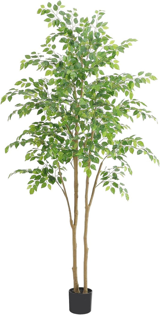 Tall UV Resistant Ficus Tree Artificial，7ft(84in) Realistic Texture Potted Faux Ficus Tree， Fake Trees Indoor Outdoor for Home Office Living Room Bedroom Foyer Porch Decor.-Ruum Studio Home