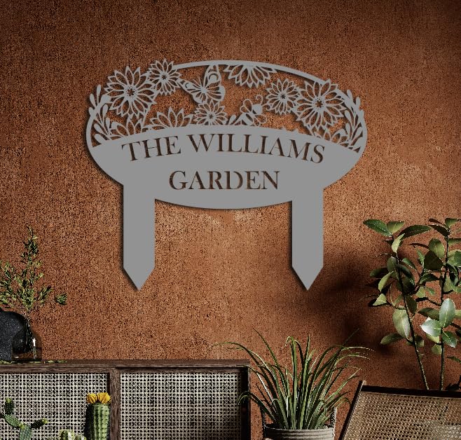 Custom Metal Garden Sign, Flower Sign with Stakes, Personalized Garden Decor for Outside, Garden Family Name Sign, Outdoor Steel Yard Sign, Large Patio Garden Sign Art, Housewarming Gift-Ruum Studio Home