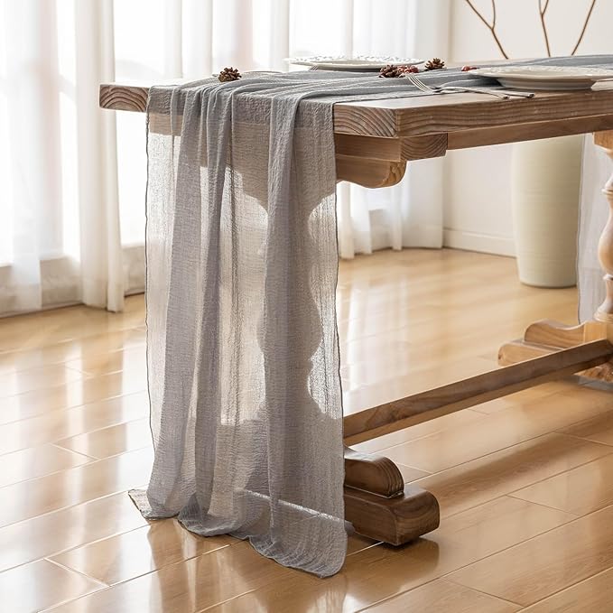3pcs Dusty Blue Gauze Rustic Cheesecloth Table Runner 120 Inch 10 FT for Wedding Baby Shower Bridal Shower Birthday Engagement Garden Outdoor Party Long Sheer Boho Decorations-Ruum Studio Home