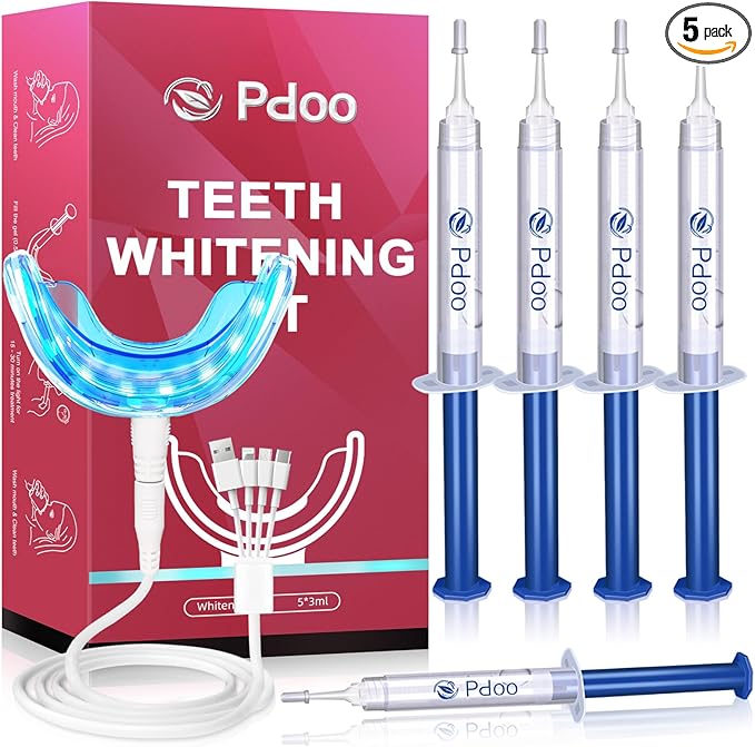 Professional Teeth Whitening Kit with 5 Teeth Whitening Gel, LED Accelerator Light & Rechargeable Design - Enamel Safe Gel, Custom Trays, Fast Results for Sensitive Teeth - Whitening Gel Kit-Ruum Studio Home