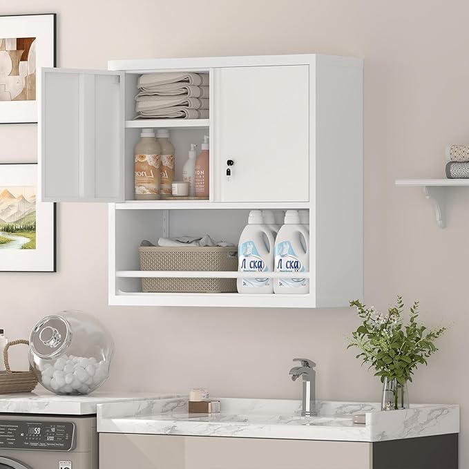 Wall Cabinets,Garage Metal Storage Cabinet with Shelf,Wall Storage Cabinet with Locking Door,Steel Cabinets for Kitchen,Home Office,Basement-Ruum Studio Home