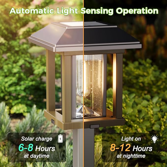 XMCOSY+ Solar Pathway Lights Outdoor Waterproof IP65 - Dual-Tone 25 LM LED Solar Garden Lights for Yard, Glass Outdoor Lighting for Garden Patio Yard Landscape Walkway Driveway Lawn Decor (Warm White)-Ruum Studio Home