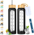 32 oz Glass Water Bottle with Straw - Motivational Time Marker & Silicone Sleeve - Reusable Tumbler Includes 2 Bamboo Lids & Fruit Infuser - 1 Pack-Ruum Studio Home