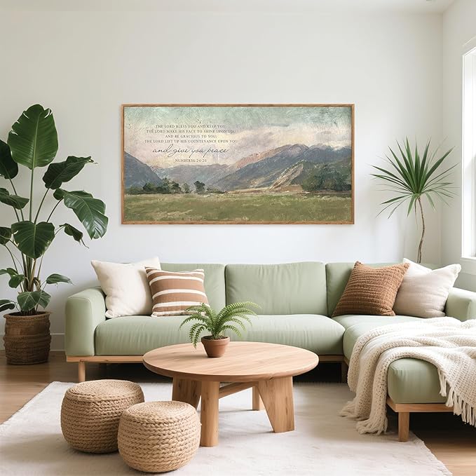 Aurlan Numbers 6:24-26 May The Lord Bless You Wall Art(40"x20"), Large Jesus Christian Bible Verse Scripture Canvas Artwork, Abstcat Watercolor Mountain Landscape Nature Decor for Home Dining Room Christ Gift-Ruum Studio Home
