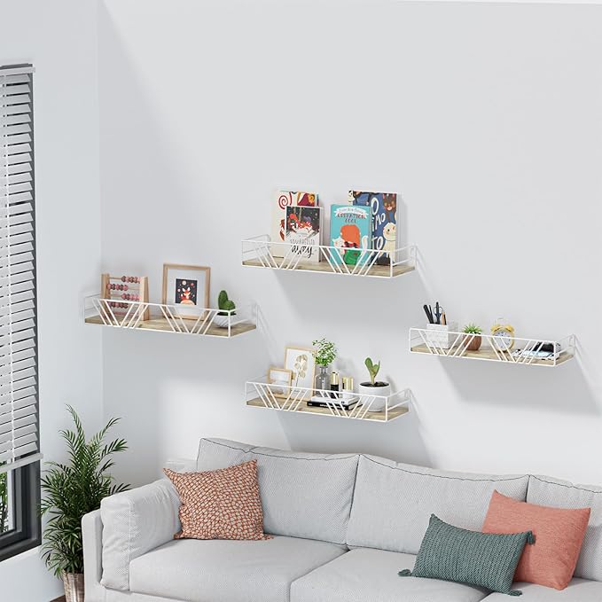 Floating Shelves for Wall Set of 4, Different Sizes Mounted Wood Floating Shelf, Wall Shelves for Living Room, Bedroom, Bathroom, Kitchen, Farmhouse Decor, Office-Ruum Studio Home