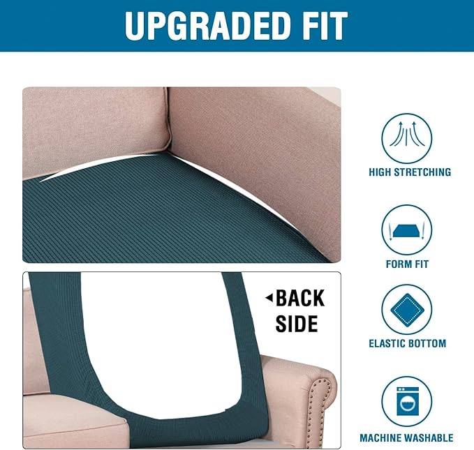 H.VERSAILTEX Super Stretch Individual Chaise Cover Sectional Couch Covers for L Shaped Sofa Both Left/Right Featuring Thick Jacquard Textured Twill Fabric (1 Piece Chaise Cover, Deep Teal)-Ruum Studio Home