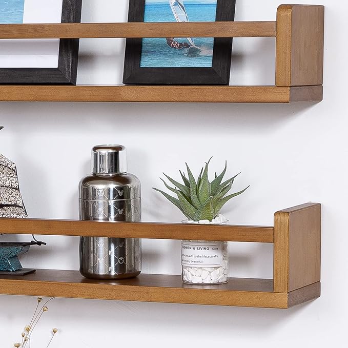 AZSKY Light Walnut Nursery Book Shelves 36 in Floating Wall Mounted Bookshelf Kids Room Hanging Shelves Toddlers Toys Books Storage Organizer a Set of 3-Ruum Studio Home