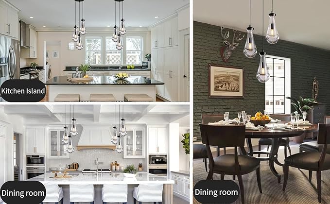 Bronze 3 Light Pendant Lighting, Raindrop Pendant Lights, Black Adjustable Hanging Rope Cluster Pendant Lighting Over Kitchen Island, Teardrop Glass Chandelier Dining Room Light Fixture-Ruum Studio Home