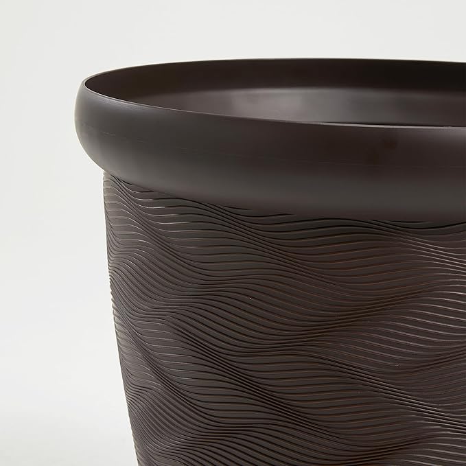 Worth Garden 2-Pack 16" Large Round Planter - Weave Pattern Lightweight Plastic Plant Pot 16" x 17.5" for Indoor Outdoor Use - Decorative Containers for Front Porch Home Yard Deck Patio - Dark Brown-Ruum Studio Home