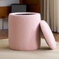 YFO Round Ottoman with Removable Lid Upholstered, Multifunctional Vanity Chairs for Makeup, Soft Footrest Stool Ottoman Foot Stool for Living Room, Bedroom, Boucle, Pink-Ruum Studio Home