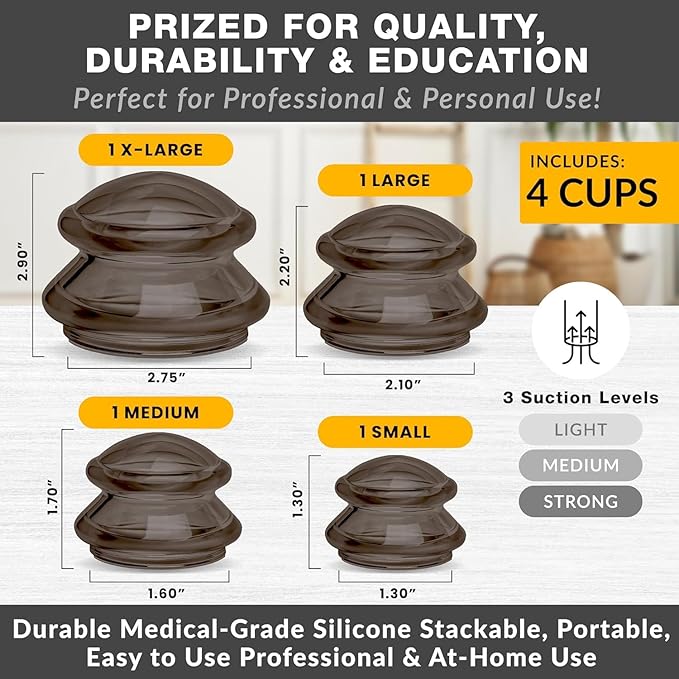 Silicone Cupping Therapy Set Professional Massage Cupping Cups for Cupping Therapy 4 Cup Kit for Massage, Myofascial Release, Cellulite Reduction (Lure Onyx)-Ruum Studio Home