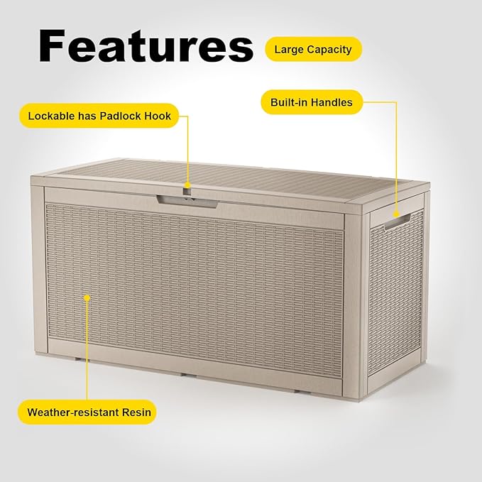 102 Gallon Outdoor Storage Box Waterproof, UV Resistant Resin Deck Box with Hydraulic Rod, Lockable Design and Enhanced Durability for Patio, Garden, and Poolside Use-Ruum Studio Home