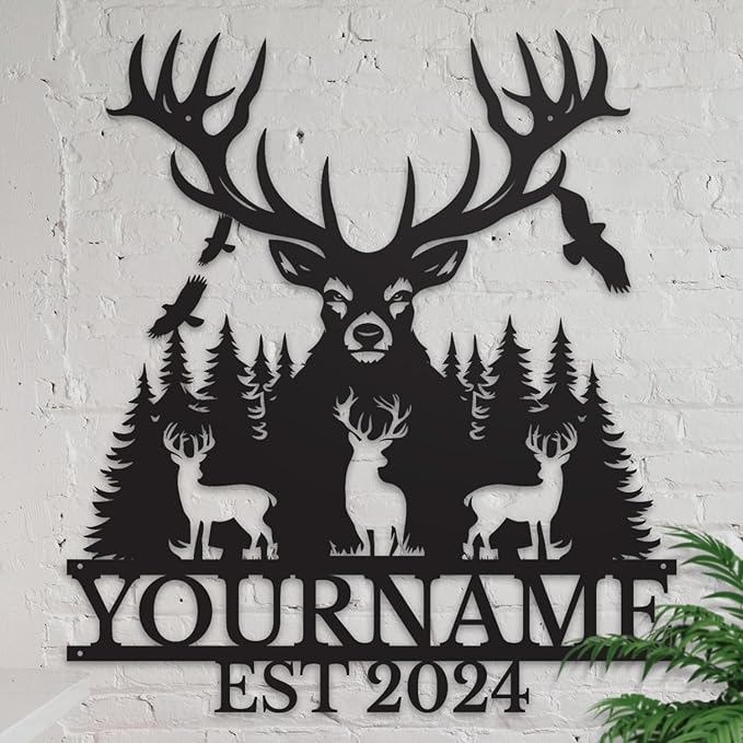 Personalized Metal Signs: Custom Shed Wall Decor, Black Deer Wall Art, Home Signs Plaques, Outdoor Decorative Signage (Style A)-Ruum Studio Home