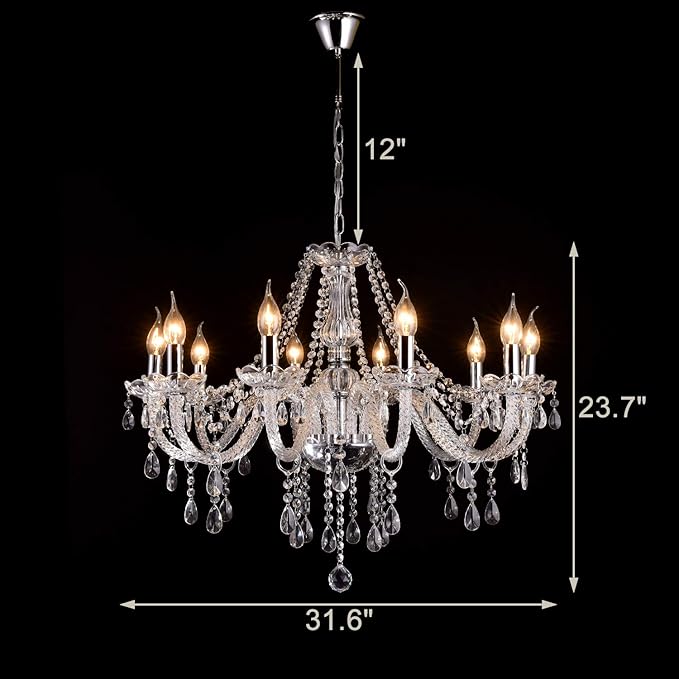 LIUMANG Modern Elegant 10 Lights K9 Crystal Glass Chandelier Pendant Ceiling Lighting European Style for Dining Living Room Bedroom Transparent, 10 E12 Bulbs Required-Ruum Studio Home