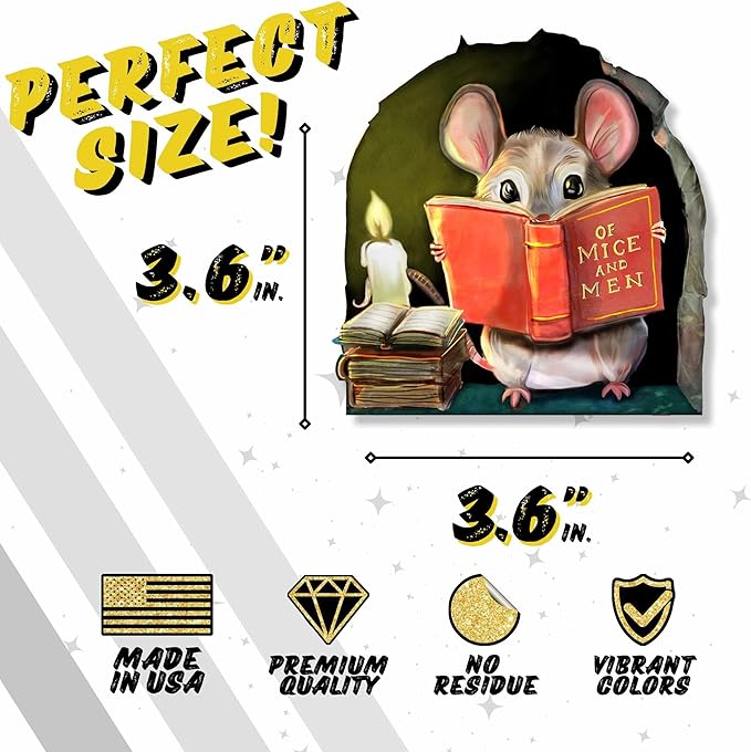 Mouse Reading Book Wall Sticker Decal – Kids Room, Classroom, Home Decor, Bookcase, Book Lover Gift, Children's Bedroom, Nursery, Cute Mouse, MICESTERPIECE-Ruum Studio Home