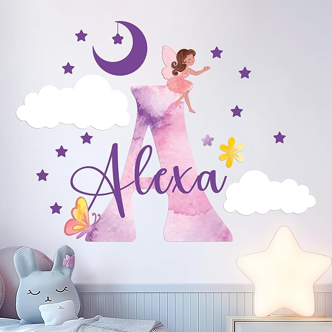 CRYPTONITE Custom Stickers Name & Initial for Fairy Decor I Fairy Pink Room Decor for Girl Bedroom Decor I Personalized Fairy Wall Decals for Little Girl Room Decor I Multiple Size Options (D. Fairy)-Ruum Studio Home