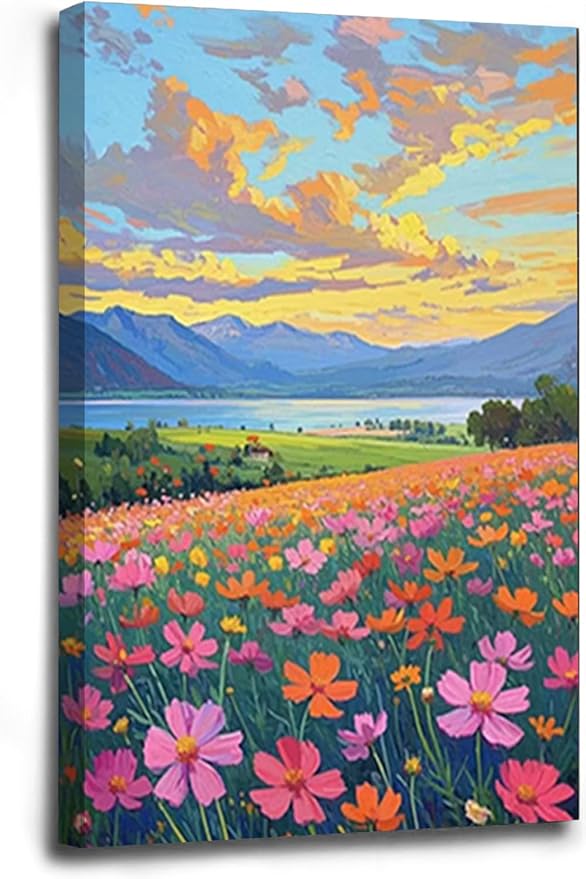 Colorful wildflowers field scenery poster artwork wall decoration wildflowers everywhere wall painting suitable for bedroom home office-Ruum Studio Home