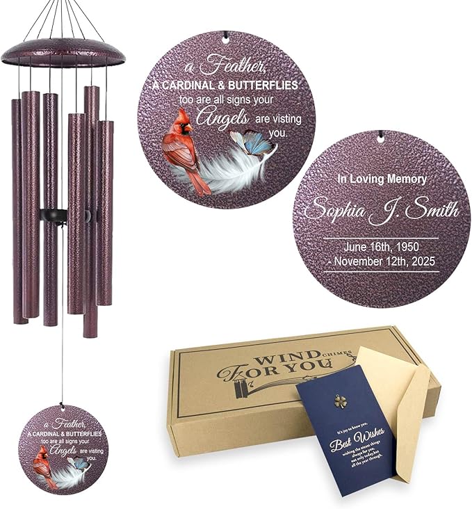 ASTARIN Custom Cardinal Wind Chimes for Loss of Lover Mom Dad, Butterfly Wind Chime Memorial Sympathy Gifts for Remembrance, Windchimes in Memory of a Loved One-Ruum Studio Home