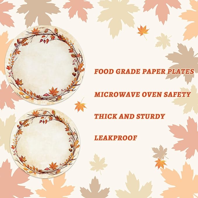 Homlouue 200 Pcs Fall Paper Plates and Napkins, Watercolor Disposable Dinnerware Set, Autumn Leaves Thanksgiving Party Supplies, Serve 50 Guests-Ruum Studio Home