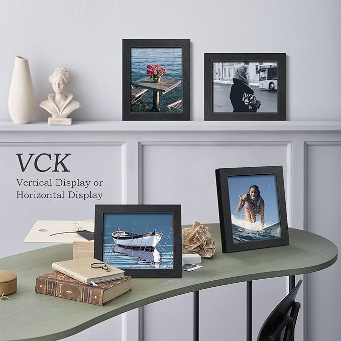 VCK 8x10 Picture Frame Set of 3 - Black, Textured Exclusive Solid Wood Picture Frames, Wall Hanging-Ruum Studio Home