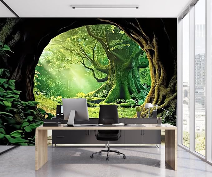 FENDROM Tree Cave Tapestry,Misty Forest Fairy Tale Wall Hanging Natural Jungle Sunshine Through Scenery Aesthetic tapestries for Living Room Bedroom Office Spring Decoration-Ruum Studio Home