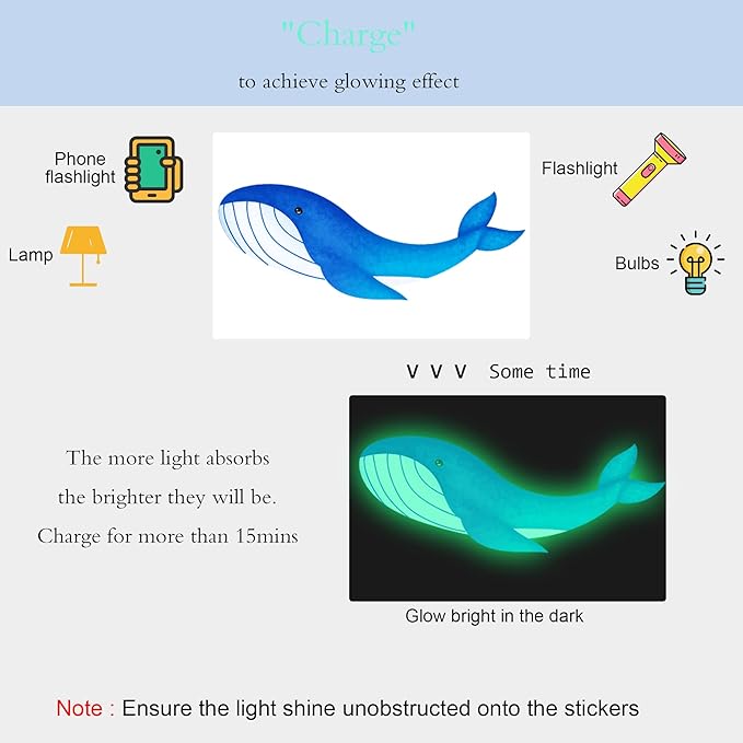 Sea Turtle Ocean Fish Wall Decals Glow in The Dark, Under The Sea Life Animals Stickers for Ceiling, Girls Boys Waterproof Decoration for Living Room Wall Bathroom Toilet-Ruum Studio Home