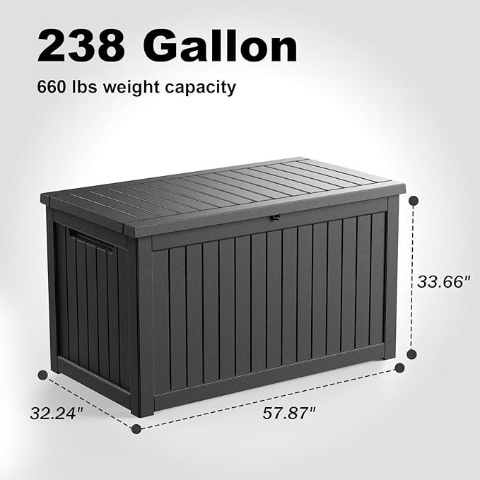 230 Gallon Outdoor Deck Box,Storage Lockable Waterproof Patio Furniture,Garden Tools,Cushions,Pool Accessories Outside Storage Resin Box(Black)-Ruum Studio Home