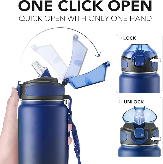 Enerbone 32 oz Insulated Water Bottle, Stainless Steel Bottle with Carrying Strap, Double-Wall Vacuum Insulation Design, Leakproof Sports Bottle with Straw, Keep Drinks Cold or Hot for Hours-Ruum Studio Home
