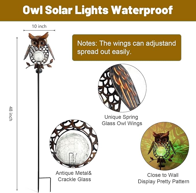 HONGLAND Solar Lights Outdoor Decor Waterproof, Solar Owl Garden Decorative Stake, Whimsical Gardening Gifts for Women Mom, Owl Outdoor Lights for Yard Patio Lawn Decor-Ruum Studio Home