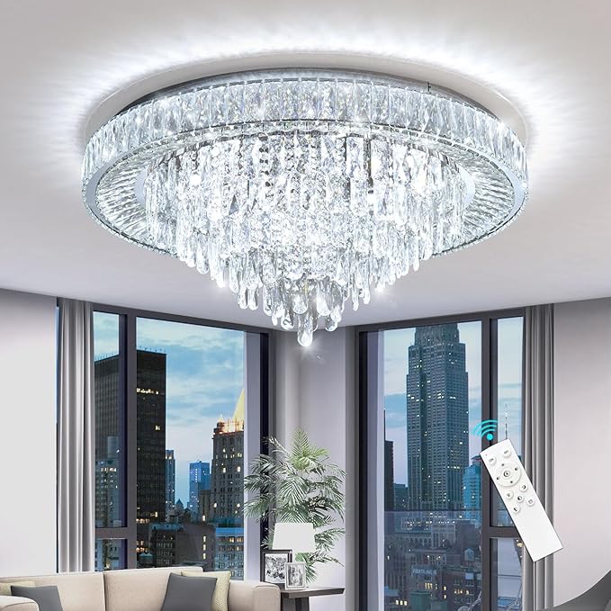 Modern Chandeliers for Living Room Crystal Ceiling Light Fixture LED Dimmable Lamp with Remote Pendant Lighting Flush Mount Ceiling Lighting for Dining Room Bedrooms-Ruum Studio Home