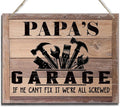 Rustic Sign, Father's Day Gift, Dad's Gift, Grandpa's Gift, Decor Hanging Wood Signs, Printed Wood Wall Art Sign, Papa's Garage, If He Can't Fix It We're All Screwed, Vintage Sign Gift for Grandpa-Ruum Studio Home