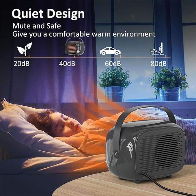 Space Heater, Small Desk Heater with High Output, Safe and Quiet Ceramic Desktop Heating Fan for Home Bedroom Office Desk Indoor Use(Grey)-Ruum Studio Home