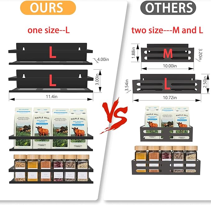 Magnetic Spice Rack Organizer for Fridge Seasoning Organizer for Kitchen Storage With Screw Magnetic Shelf for Oven, RV,Garage,Bathroom(Black, 4pack)-Ruum Studio Home