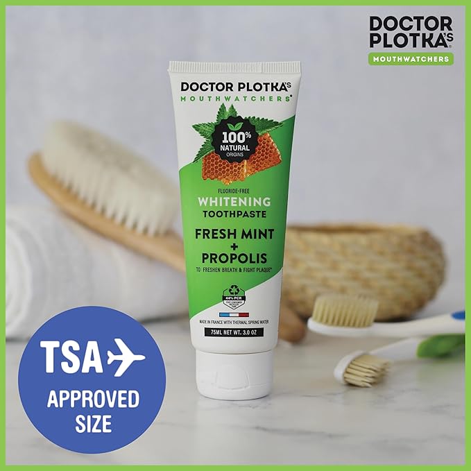 MOUTHWATCHERS Whitening Fluoride Free Naturally Sourced Toothpaste, 4 Tubes, 3 oz Each, for Sensitive Teeth and Gums, Fresh Organic Mint and Propolis, by Dr. Plotka's-Ruum Studio Home