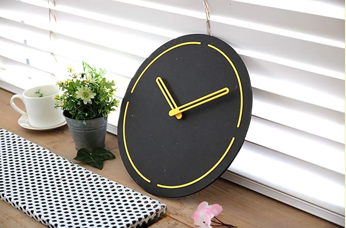 Stephanie Imports Modern Minimalist Dark Concrete Gray Silent Wall Clock (Yellow)-Ruum Studio Home