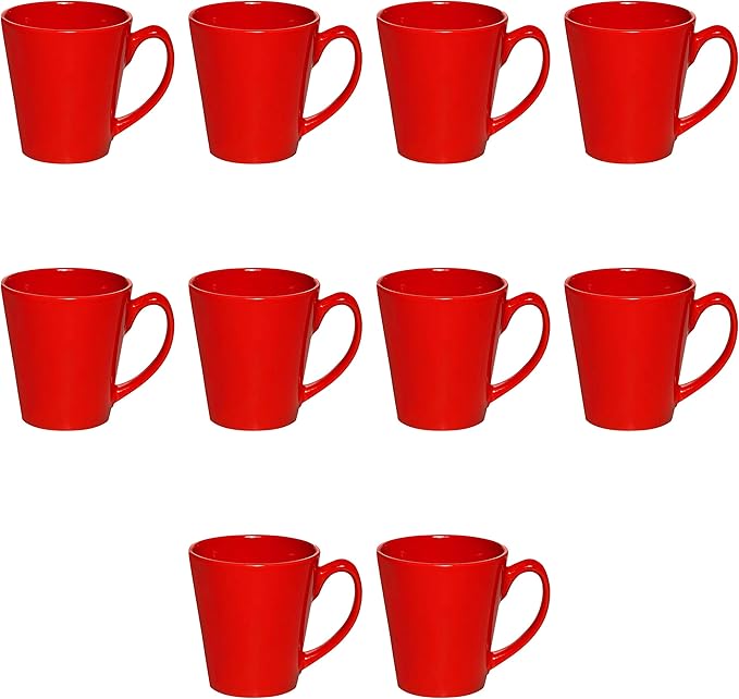 DISCOUNT PROMOS Glossy Ceramic Latte Coffee Mug 12 oz. Set of 10, Bulk Pack - Perfect for Tea, Espresso, Cappuccino, Hot Cocoa - Red-Ruum Studio Home