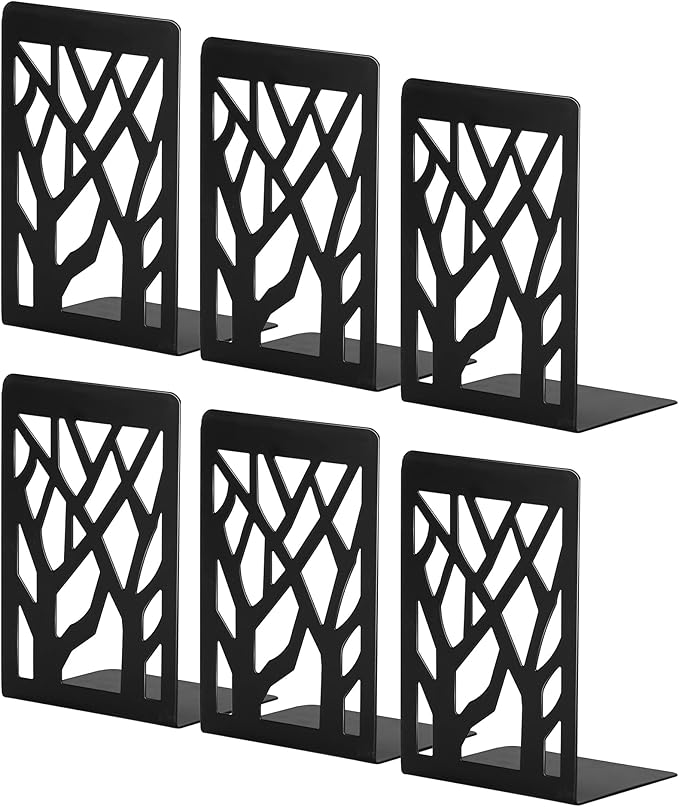 Book Ends, Bookends, Bookends for Shelves, Bookend, Book Ends for Heavy Books, Black Metal Book Shelf Holder Home Decorative, Book Stoppers for Shelves 3 Pair-Ruum Studio Home