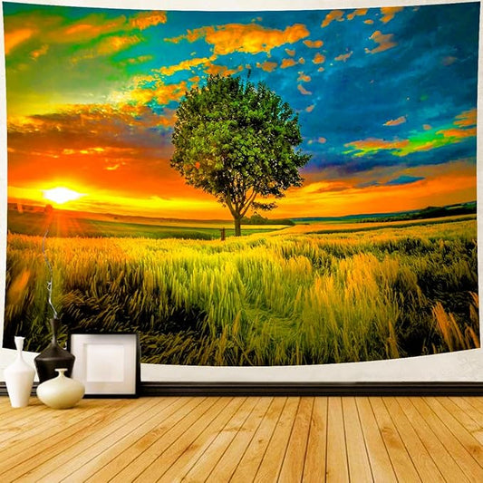 Delur Sunset Tree of Life Tapestry Forest Nature Landscape Wall Hanging Tapestry Scenic Tree Woodland Natural Sunrise Headboard for Bedroom Living Room Home Decor (70.8" x 92.5")-Ruum Studio Home