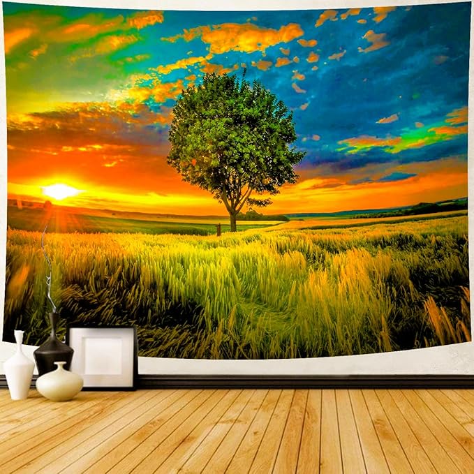 Delur Sunset Tree of Life Tapestry Forest Nature Landscape Wall Hanging Tapestry Scenic Tree Woodland Natural Sunrise Headboard for Bedroom Living Room Home Decor (59.1" x 78.7")-Ruum Studio Home