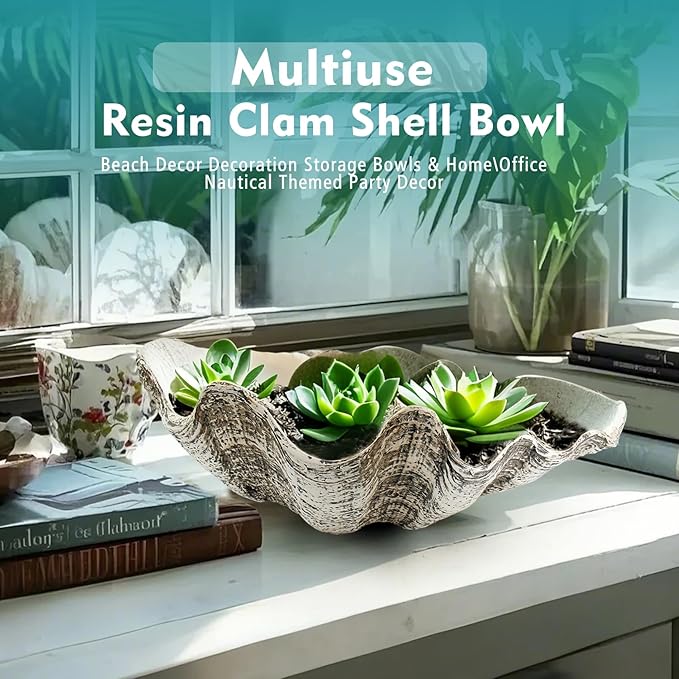 Large Mud Gray Clam Shells Decorative Bowl,Weathered style ClamShell Bowl Beach Decorations for Home Coastal Beach Decor Decoration Storage Bowls & Home Office Nautical Themed Party Decor -10.2"-1PC-Ruum Studio Home