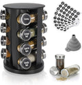 Black Countertop Rotating Spice Rack, 16-Jars Revolving Spice Rack Organizer Tower, 135 Spice Labels with Funnel Complete Set, Seasoning Organizer for Kitchen Countertop, Cabinet-Ruum Studio Home