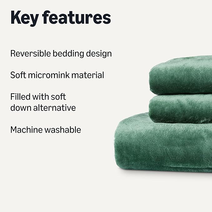 Amazon Basics Reversible Sherpa Comforter Set with Pillow Sham, Green, King-Ruum Studio Home