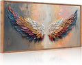 Aurlan Angel Wings Hand Painted Framed Wall Decor(40"x20"), Large Abstract Colorful Feather 3D Textured Oil Painting Canvas Artwork, Modern Contemporary Inspirational Wall Art for Living Room Bedroom-Ruum Studio Home